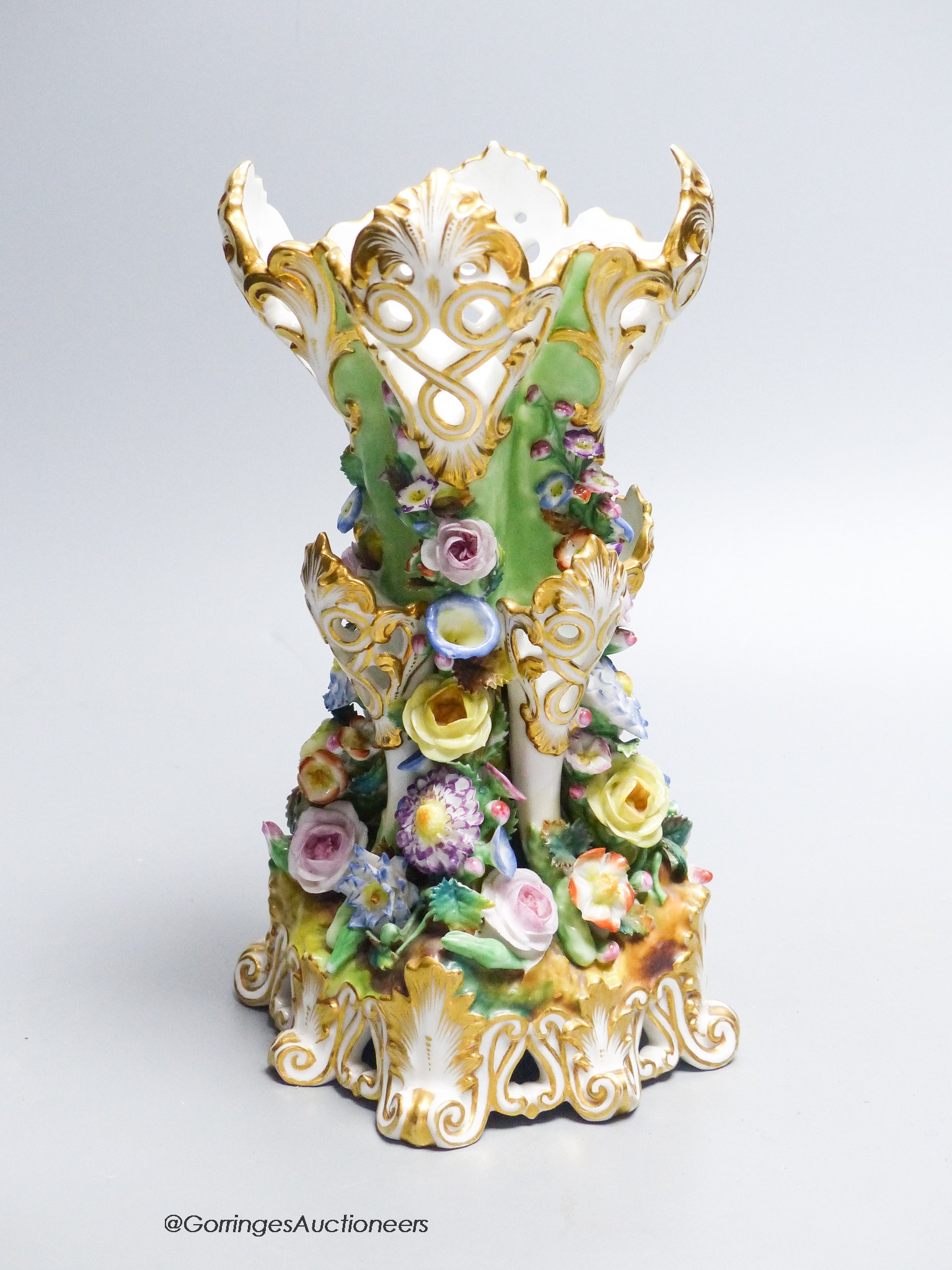 A Jacob Petit floral-encrusted vase, height 20cm